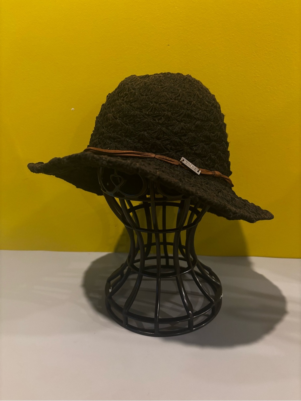 Black Crochet Sun Hat with Braided Trim